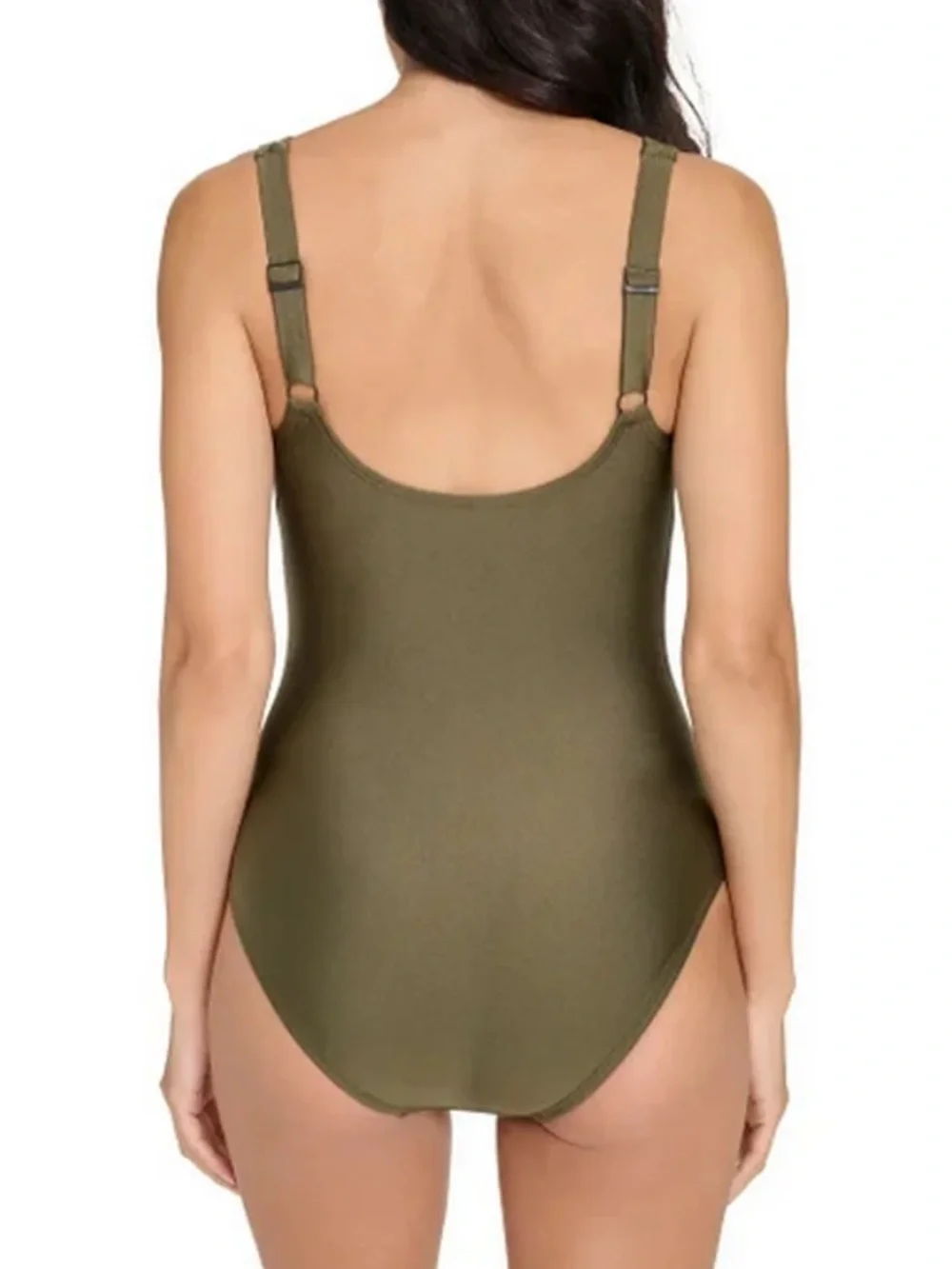 DKNY $96 One-Piece Swimsuit XL Olive Green Twist Front Cutout Tummy Control NWT - Picture 3 of 6